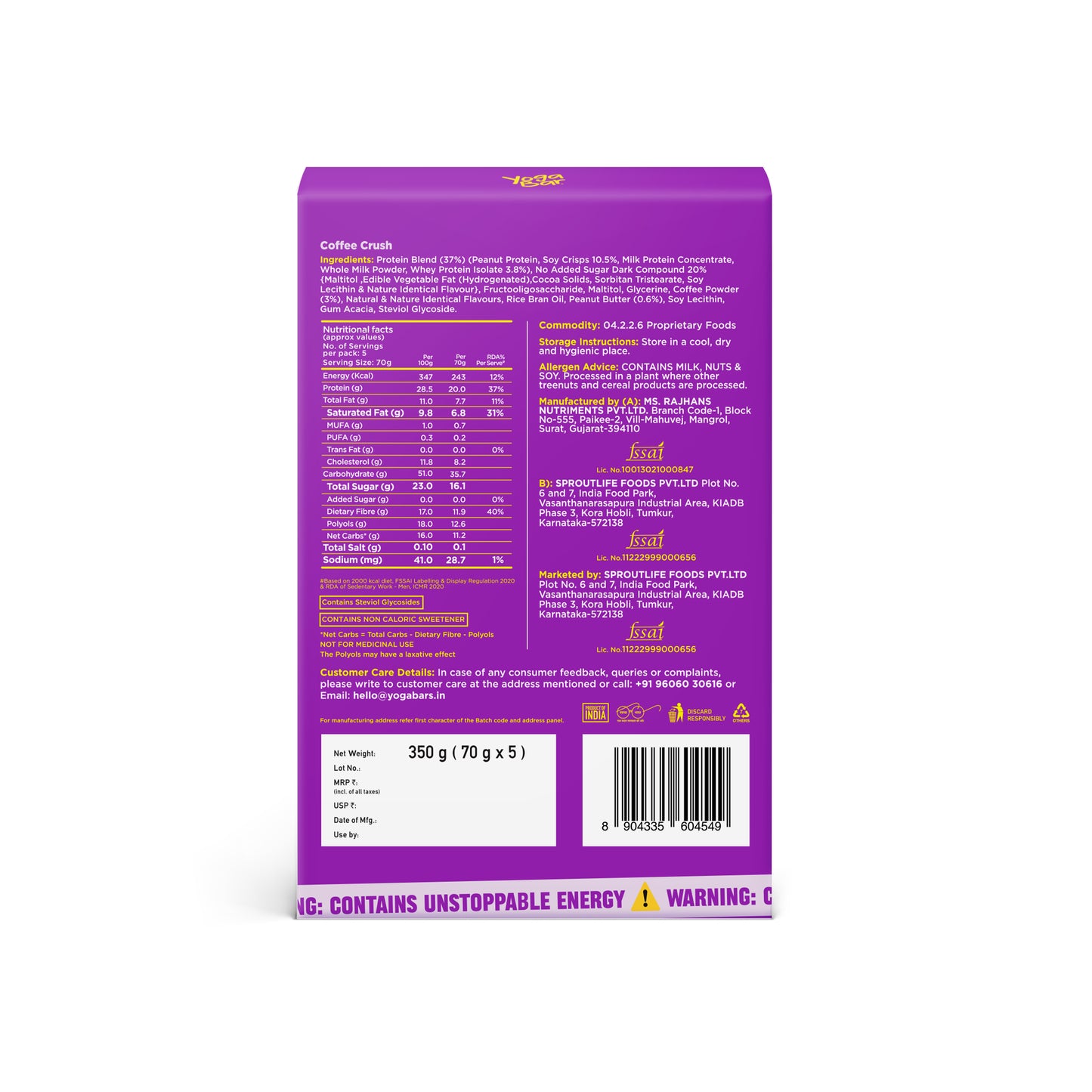 Power Up Coffee Crush 20g Protein Bars - Pack of 5 350g