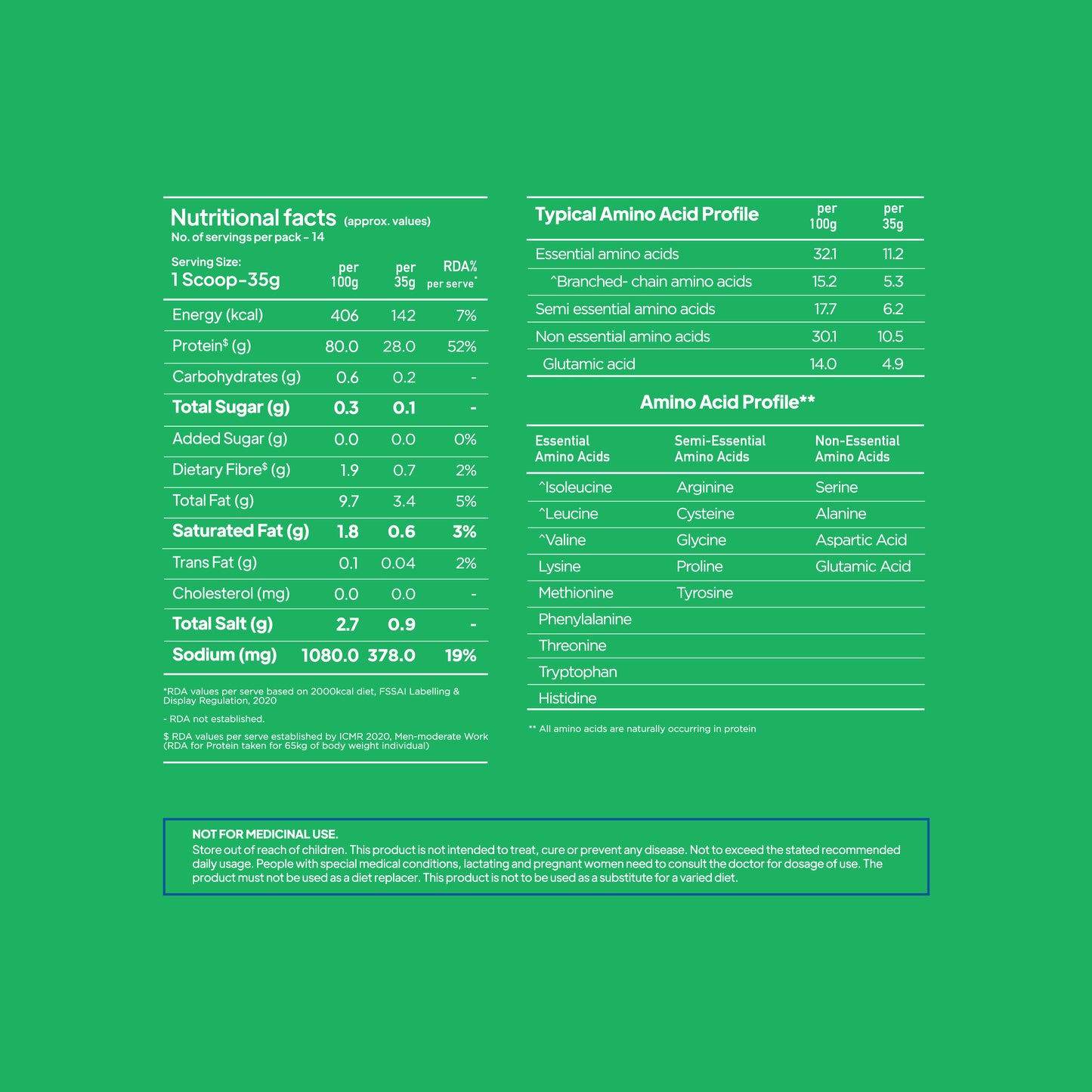 YogaBar ProClean Unflavoured Plant Protein nutrition facts panel showing 28g protein per scoop and amino acid profile