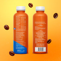 Yoga Bar Cold Coffee Protein Shake back labels showing nutritional facts and ingredients with coffee beans 