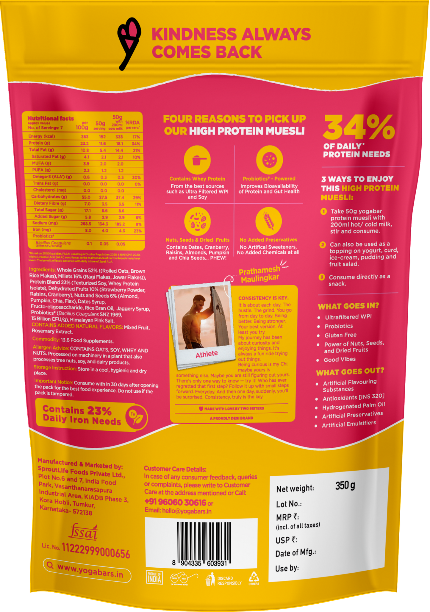 High Protein Muesli Fruits, Nuts & Seeds 350g