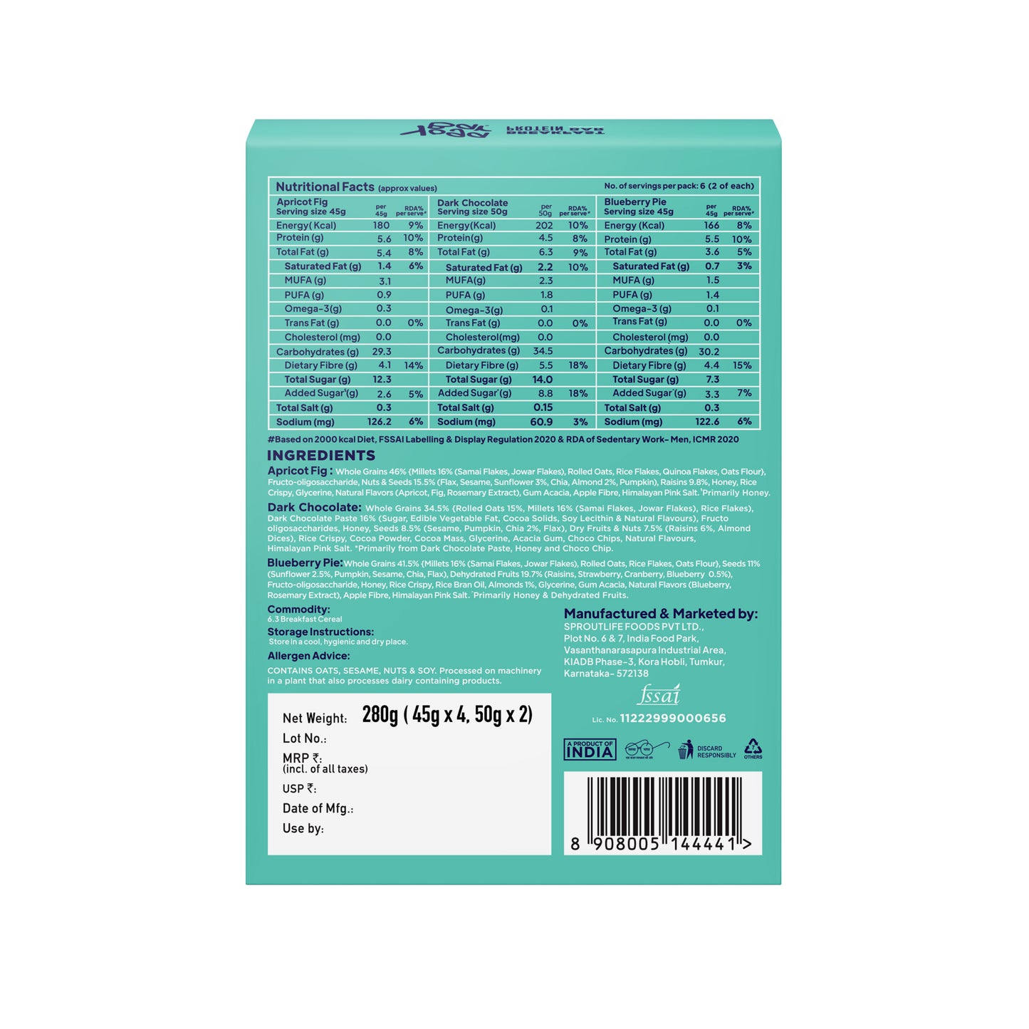 Variety Pack Breakfast Bar Box (Pack of 6) 270g