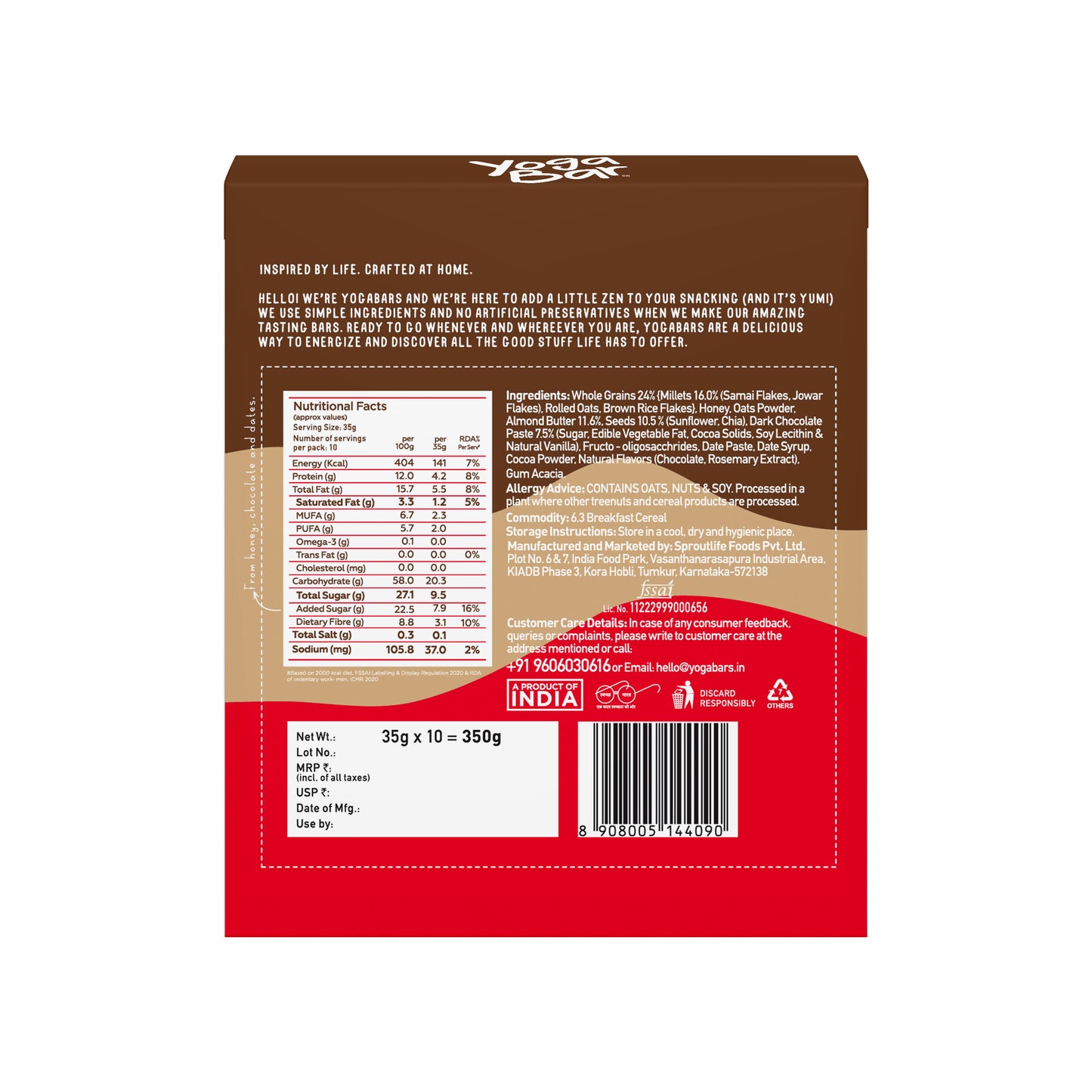 Chocolate Chunk Nut Energy Bars (Pack of 10) 350g