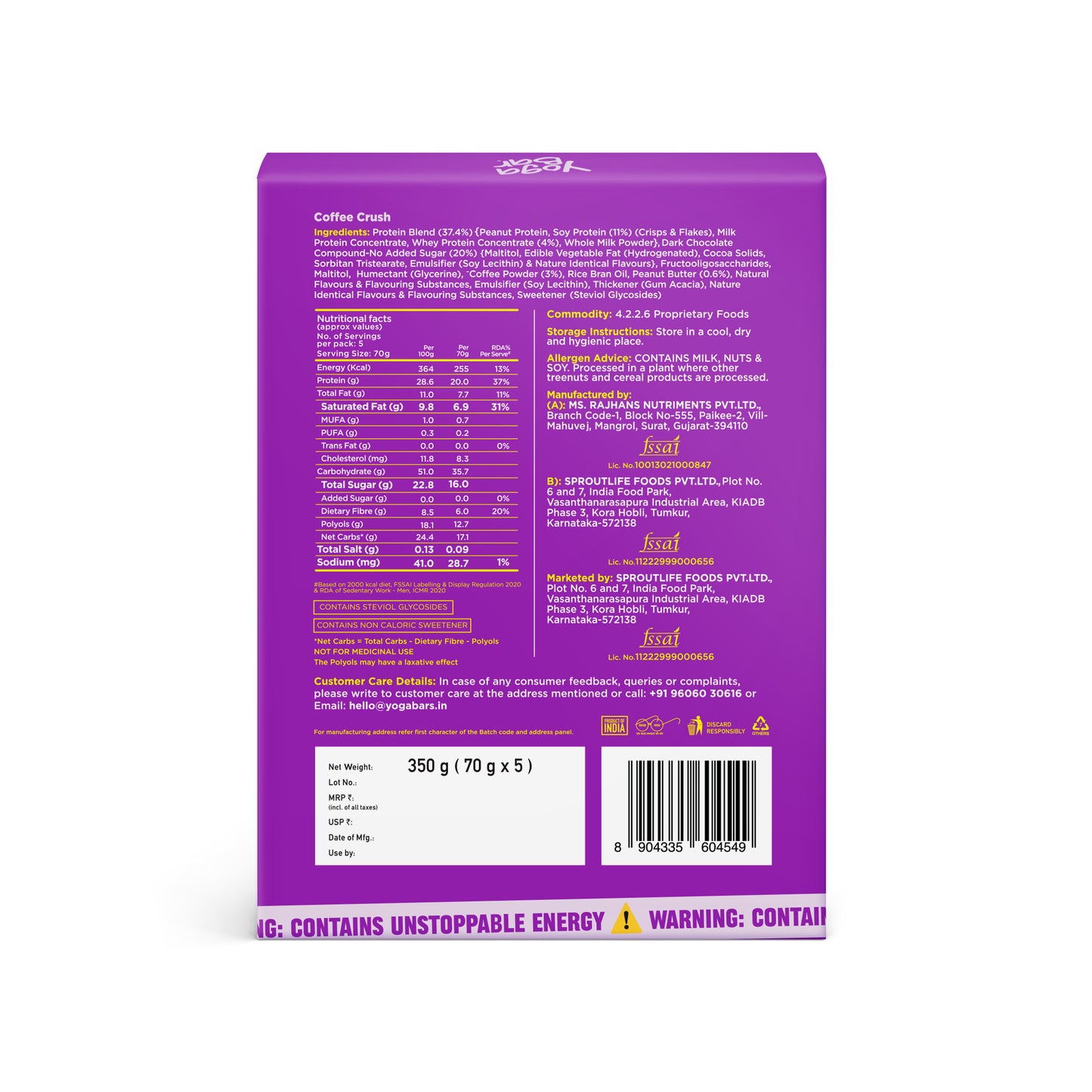 Power Up Coffee Crush 20g Protein Bars - Pack of 5 350g