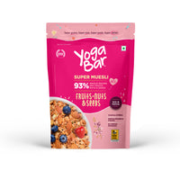 Yoga Bar Super Muesli with Fruits, Nuts, and Seeds 700g pack containing 93 percent whole grains, dry fruits, and seeds