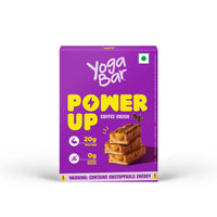YogaBar Power Up Coffee Crush protein bar box with 20g protein and 0g added sugar