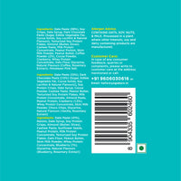 Yoga Bar 10g Protein Bar Variety Pack ingredients list, allergen advice, and barcode for all three flavors