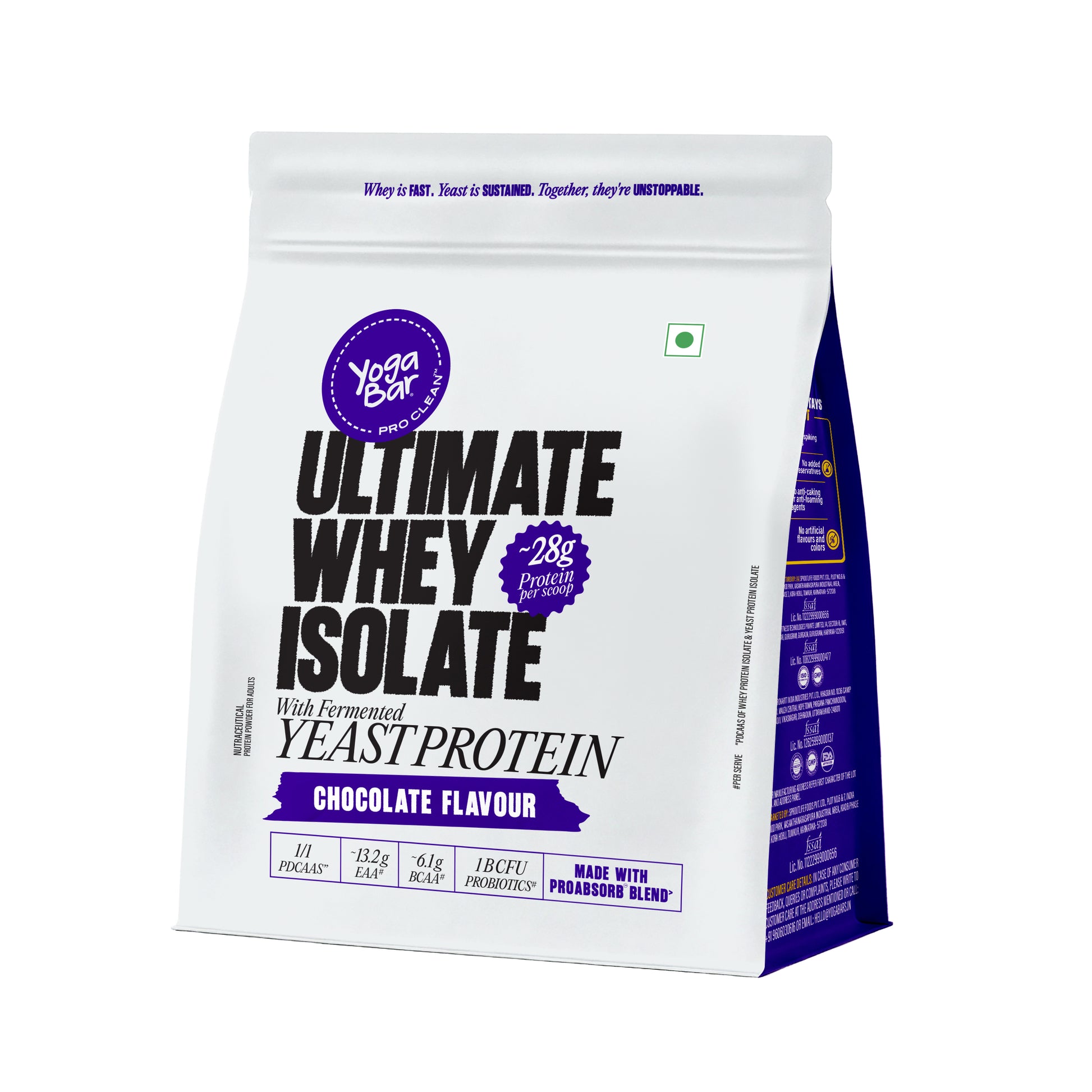 Yoga Bar Ultimate Whey Isolate with Fermented Yeast Protein, Chocolate Flavour - 28g protein, 1B CFU probiotics