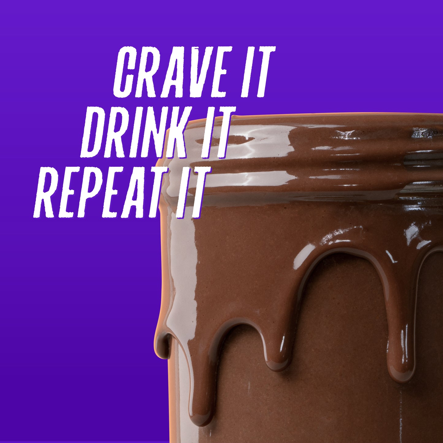Creamy Whey Isolate Fermented Yeast Protein chocolate shake dripping from glass - crave it, drink it, repeat it