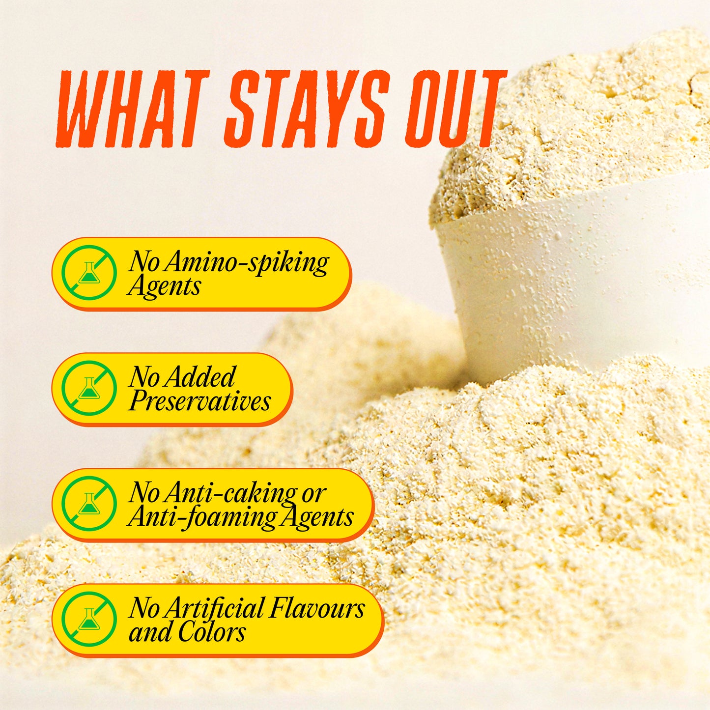 Whey Isolate Fermented Yeast Protein with no amino-spiking agents, preservatives, anti-caking agents, or artificial flavours