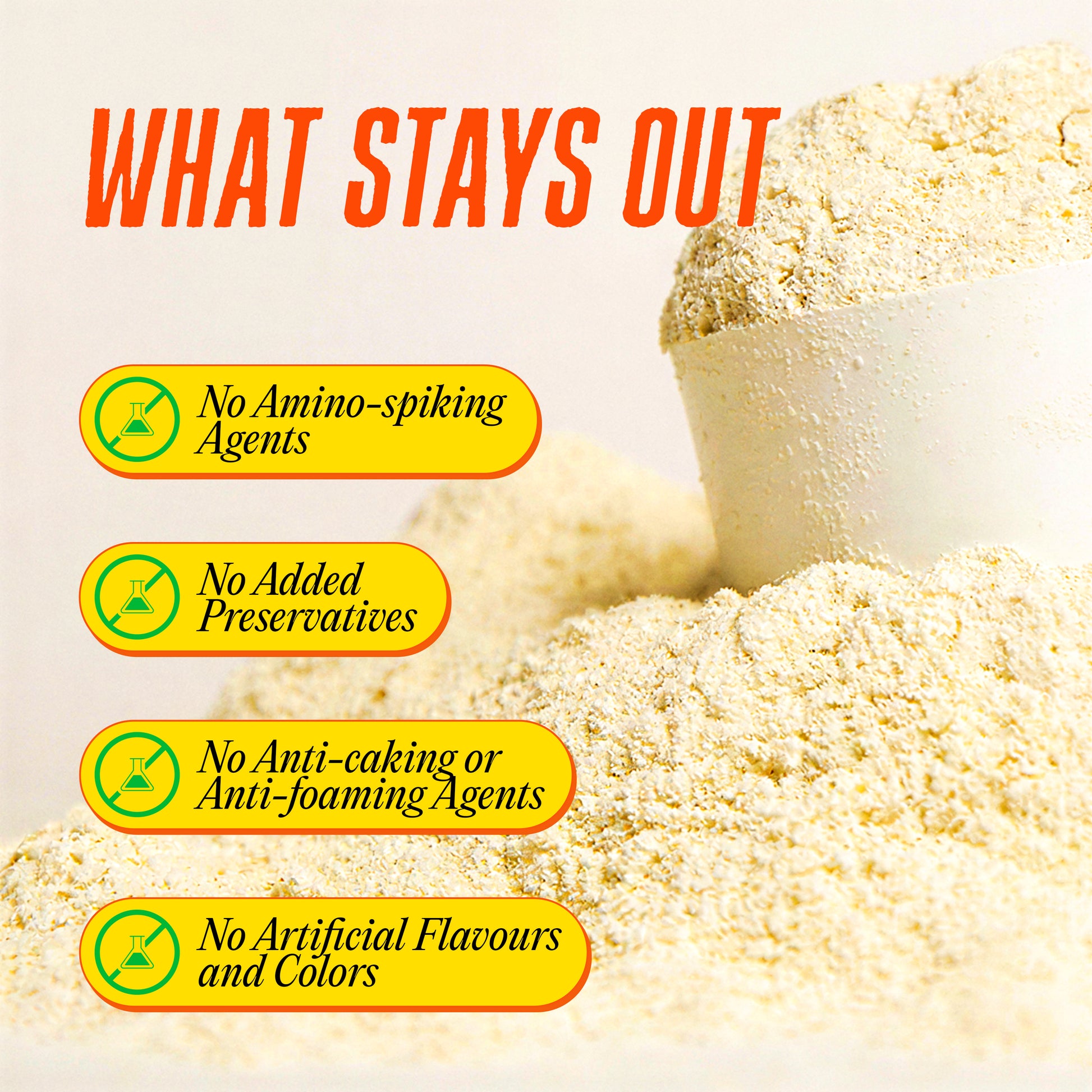 Whey Isolate Fermented Yeast Protein with no amino-spiking agents, preservatives, anti-caking agents, or artificial flavours