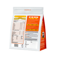 Whey Isolate Fermented Yeast Protein pack back with nutritional facts, amino acid profile, and net weight 500g