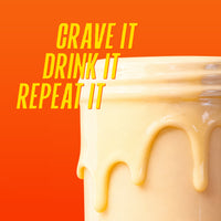 Creamy Whey Isolate Fermented Yeast Protein shake dripping from glass - crave it, drink it, repeat it