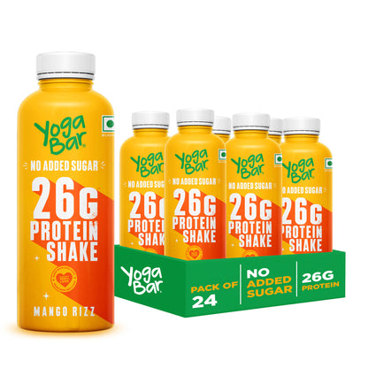 Yoga Bar high protein mango shake with 26g protein and no added sugar tray pack