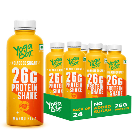 Yoga Bar high protein mango shake with 26g protein and no added sugar tray pack