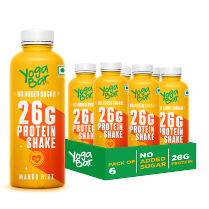 Yoga Bar high protein mango shake with 26g protein and no added sugar pack of 6 tray