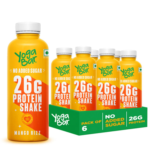 Yoga Bar high protein mango shake with 26g protein and no added sugar pack of 6 tray