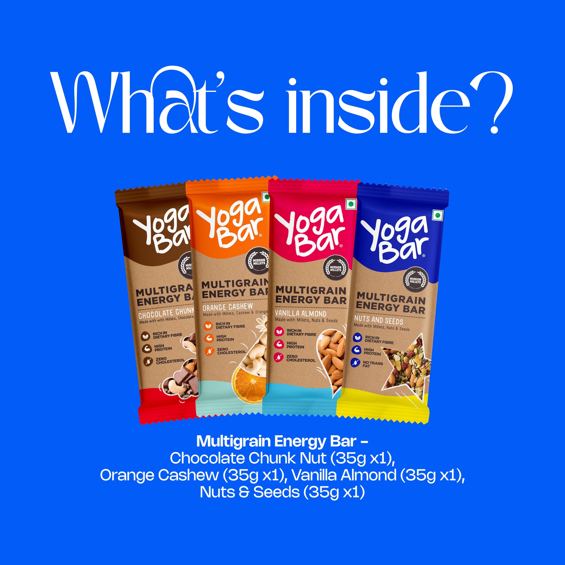 four flavors in the Yoga Bar multigrain energy bar assorted pack.