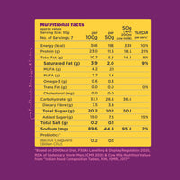 Yoga Bar High Protein Muesli nutrition chart showing 23g protein, dietary fibre, and added gut-healthy probiotics.