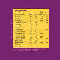 Yoga Bar High Protein Muesli 850g nutrition chart showing 23g protein, fiber, and healthy omega-3 fats.