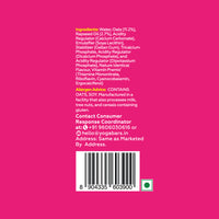 Detailed ingredient list and consumer contact information graphic for Yoga Bar Unsweetened Oat Drink.