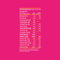 Close-up of Yoga Bar Oat Milk nutritional facts showing 0g added sugar, 65 kcal per serving, and added B-vitamins.