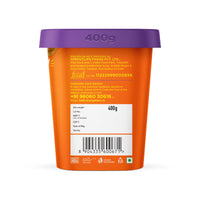 Yoga Bar 400g peanut butter back packaging showing FSSAI license, barcode, and Sproutlife Foods contact info.
