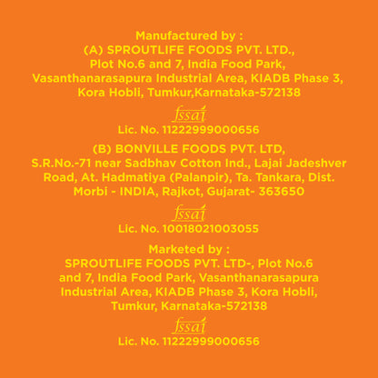 Official FSSAI license numbers for Sproutlife Foods and Bonville Foods Yoga Bar peanut butter production