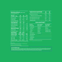 YogaBar ProClean Chocolate Plant Protein nutrition facts label and typical amino acid profile chart