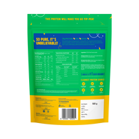Back view of YogaBar ProClean Unflavoured Plant Protein 500g pouch showing 28g protein per serve, nutrition facts, and barcode