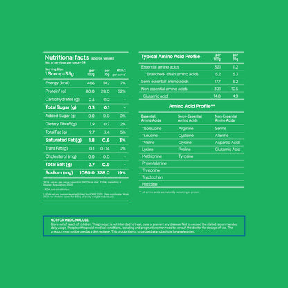 YogaBar ProClean Unflavoured Plant Protein nutrition facts panel showing 28g protein per scoop and amino acid profile