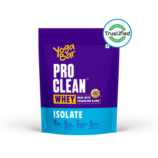 Yoga Bar ProClean Whey Isolate pouch featuring a green Trustified certification badge