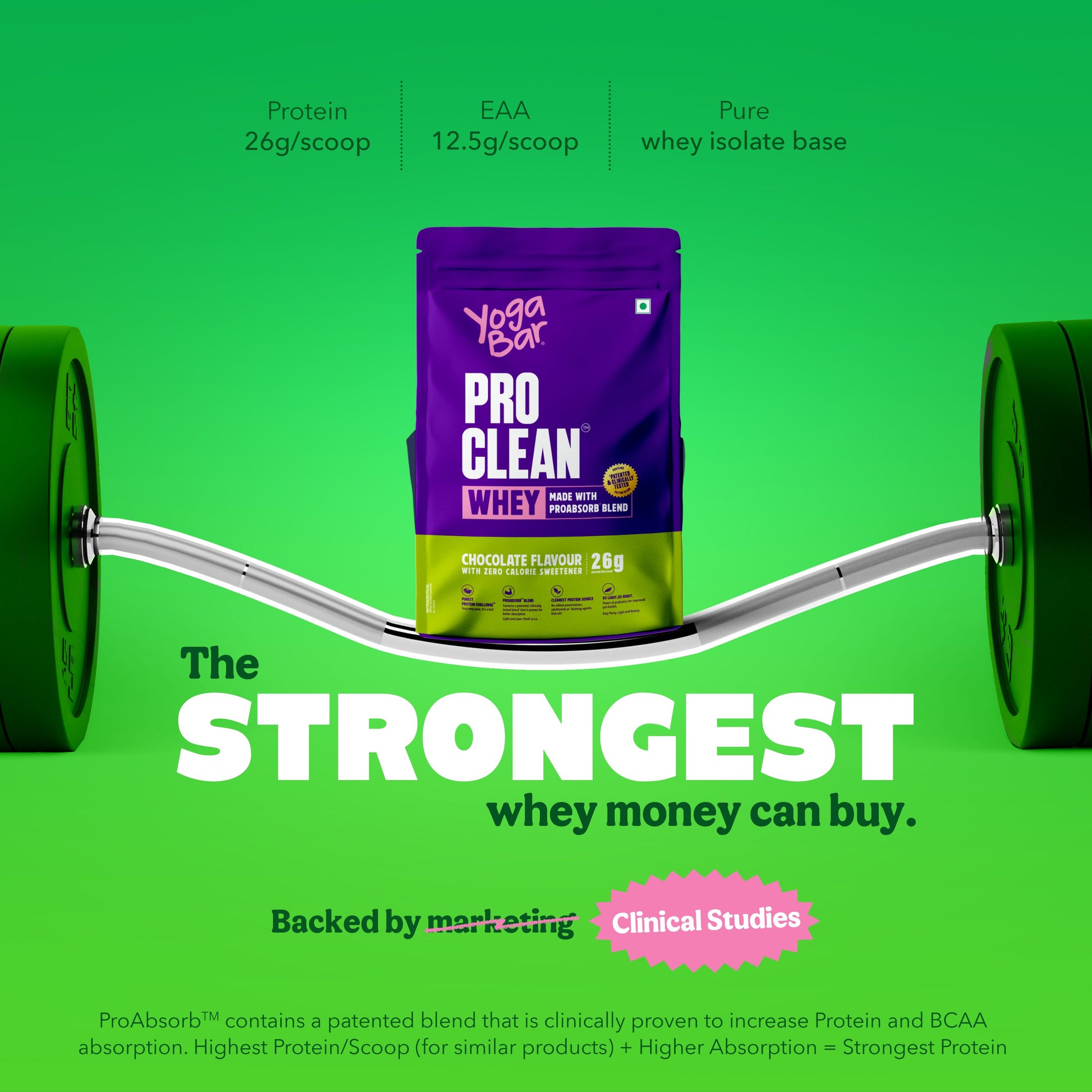Yoga Bar ProClean Whey Protein Chocolate – 26g protein, 12.5g EAA per scoop, pure whey isolate, clinically studied