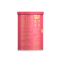 Nutritional facts table and ingredients list on the back label of Yoga Bar Protein Date Minis Classic flavor tin.