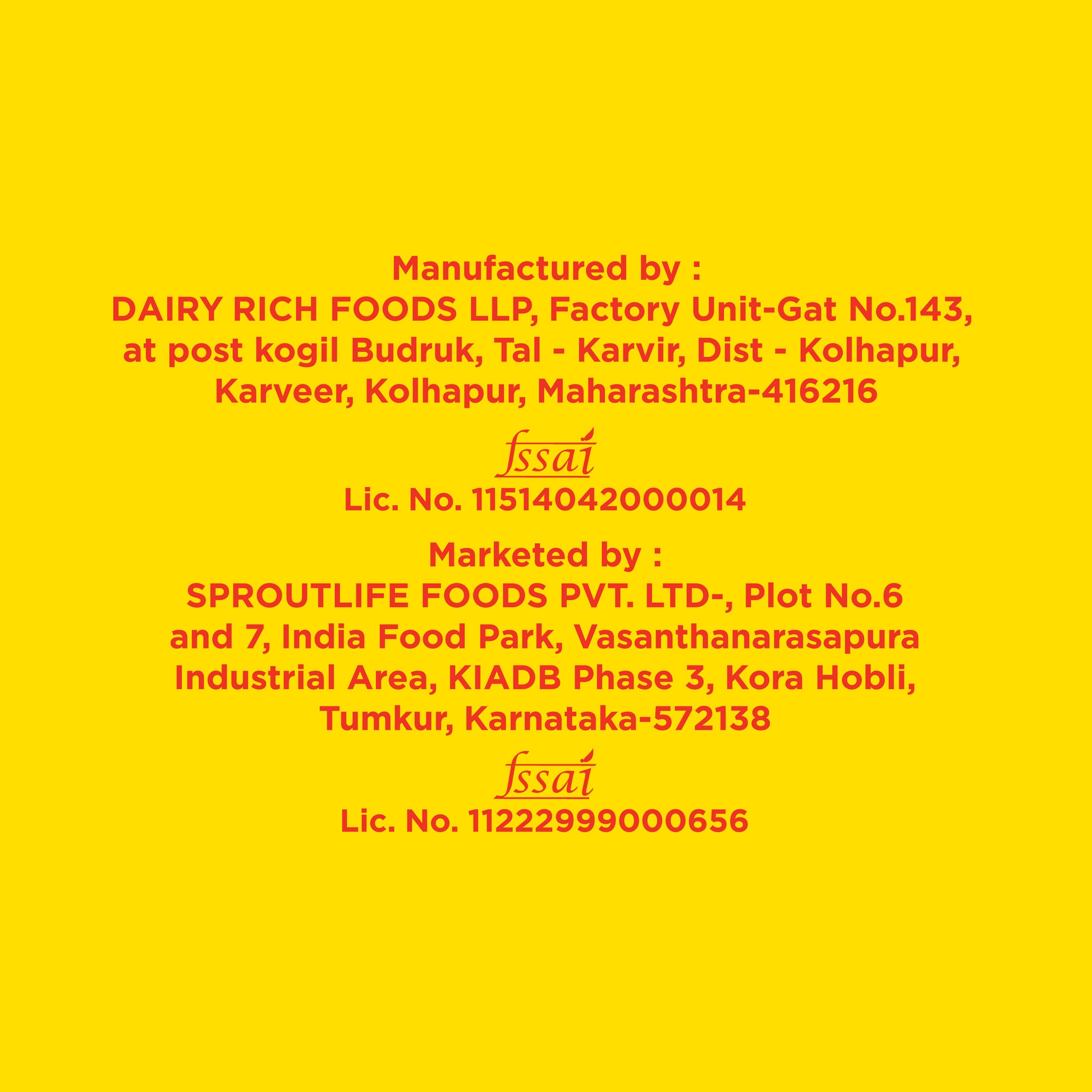 Yoga Bar protein shake product packaging label showing FSSAI license numbers, manufacturer, and marketer information