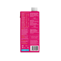 Back view of Yoga Bar Unsweetened Oat Milk carton displaying nutrition facts, clean ingredients, and storage details.