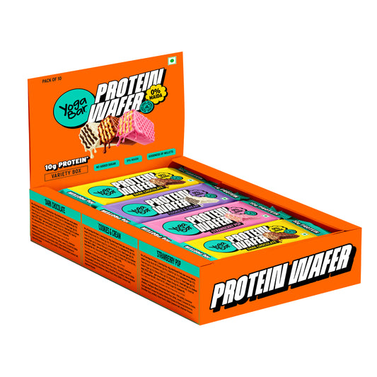 Yoga Bar 10g Protein Wafer Bars Variety Box of 10 with Dark Chocolate Strawberry Pop and Cookies and Cream flavours 0% maida