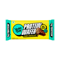 Yoga Bar Protein Wafer Bar Dark Chocolate flavour with 5g protein per serve and 0% maida yellow and teal packaging