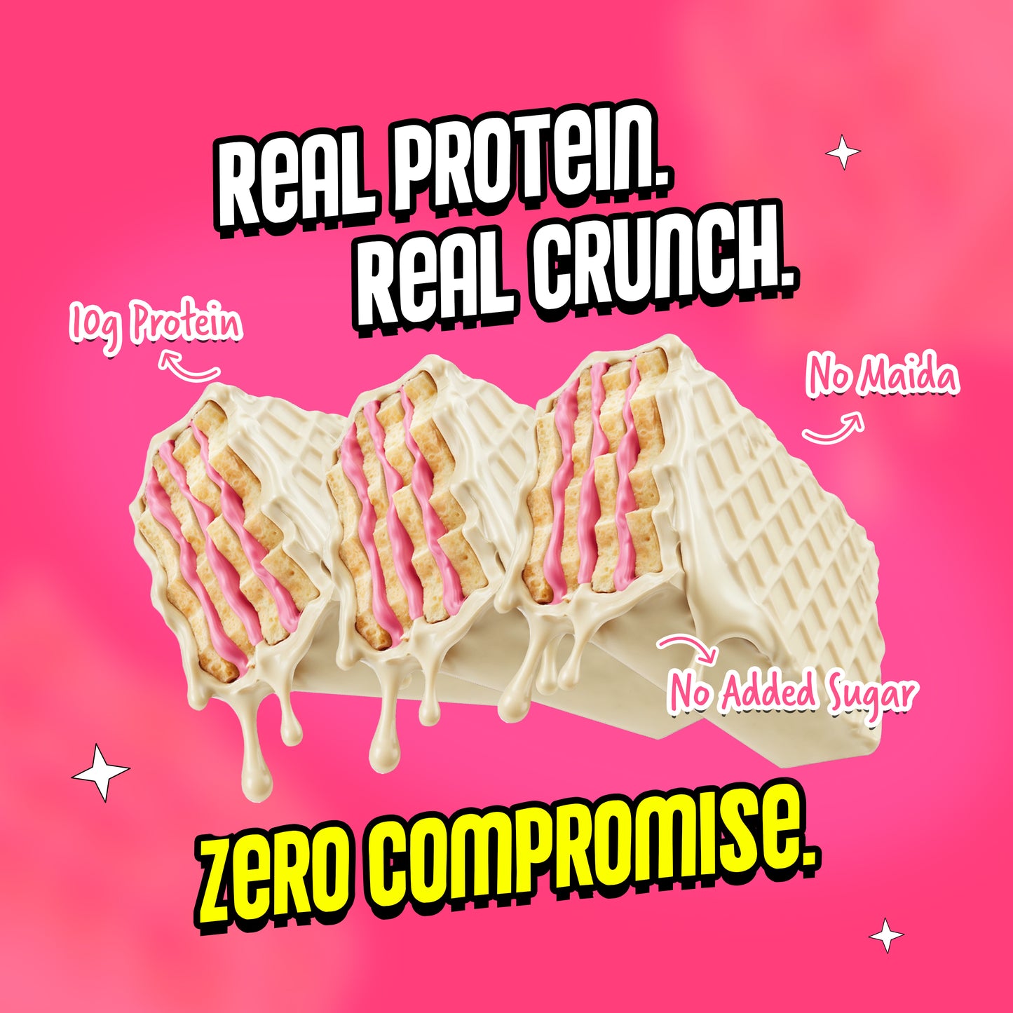 Yoga Bar Protein Wafer Bar Strawberry Pop with 10g protein no maida and no added sugar crunchy multigrain wafer bar