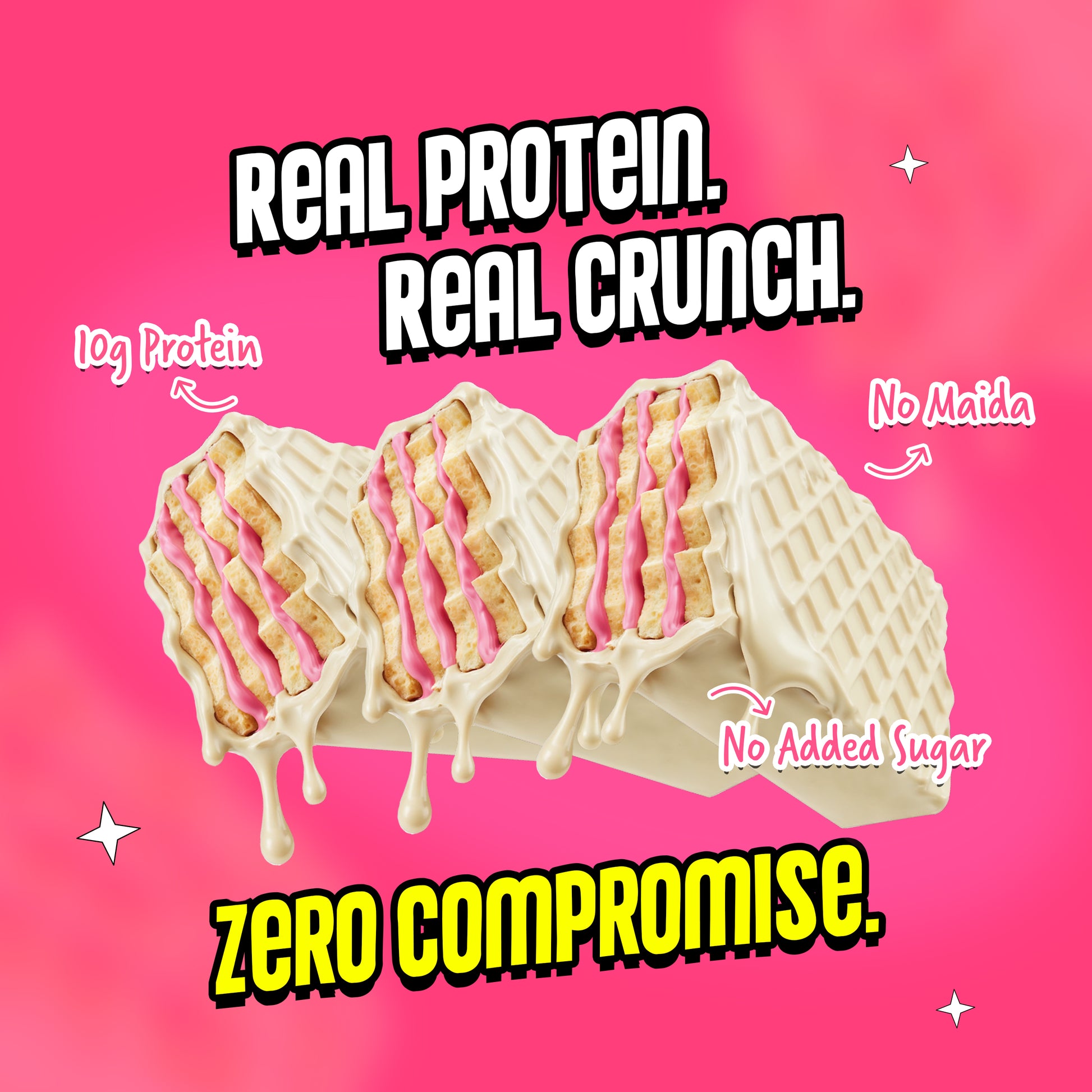 Yoga Bar Protein Wafer Bar Strawberry Pop with 10g protein no maida and no added sugar crunchy multigrain wafer bar