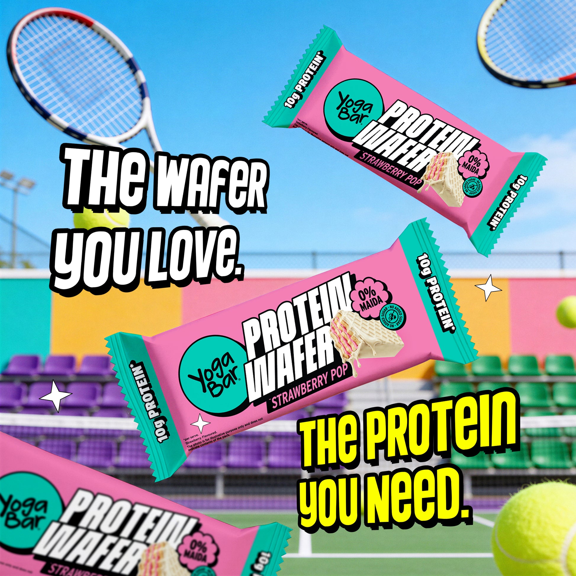 Yoga Bar Protein Wafer Bar Strawberry Pop with 10g protein and 0% maida crunchy pre workout snack bar sports lifestyle