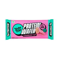Yoga Bar Protein Wafer Bar Strawberry Pop flavour with 5g protein per serve and 0% maida pink and teal packaging