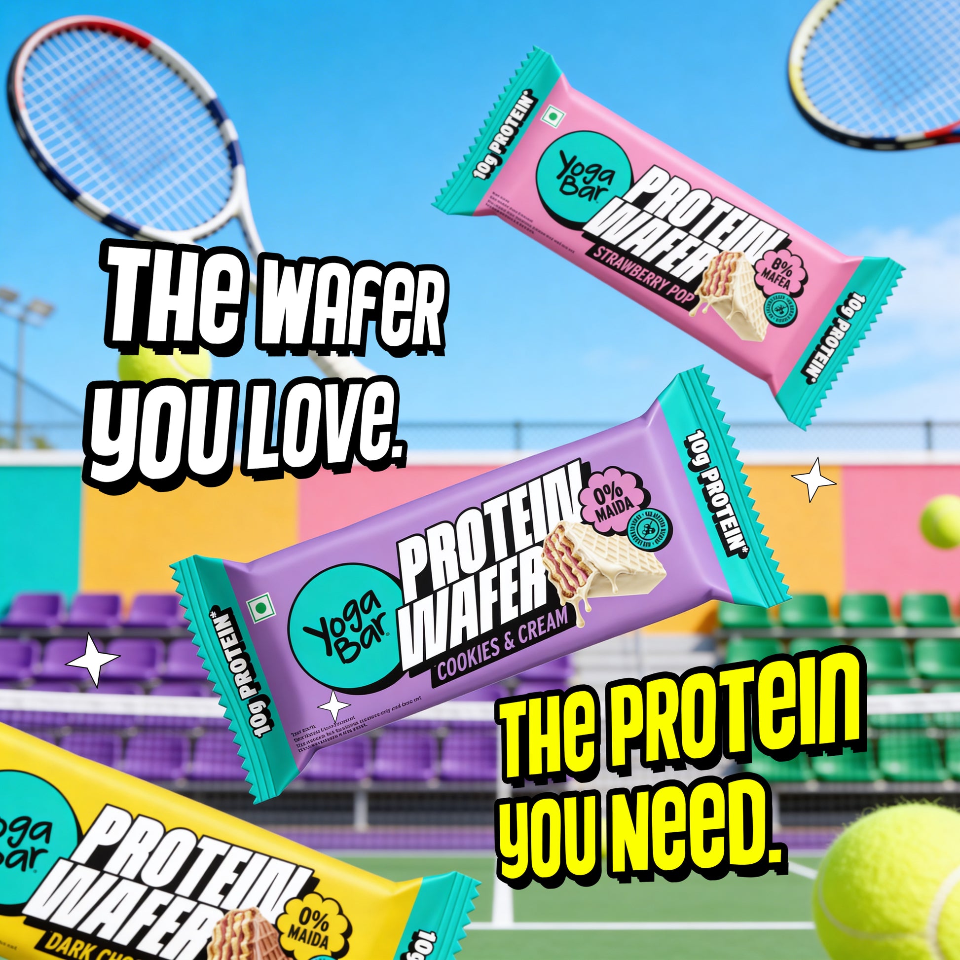 Yoga Bar Protein Wafer Bars Strawberry Pop and Cookies and Cream 10g protein 0% maida pre workout snack bar